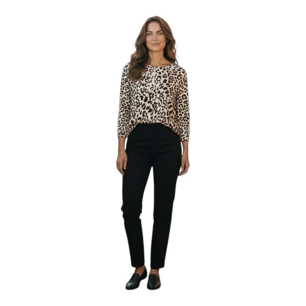Chico's‎ Women's L (2) Cheetah Print Buttons Back 3/4 Sleeve Cotton Blend Tunic